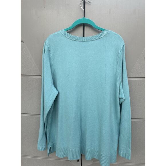 J Jill Women’s Henley Split Neck Cotton Blend Sweater Aqua Size Sz Large - Picture 5 of 8